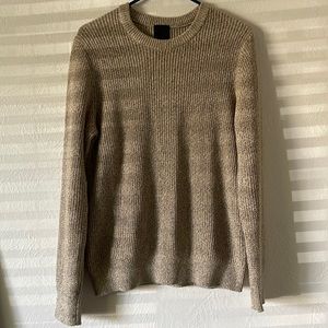 Waffle Knit Sweater, Brown, Tan, Warm, Crewneck, Layering, Mens